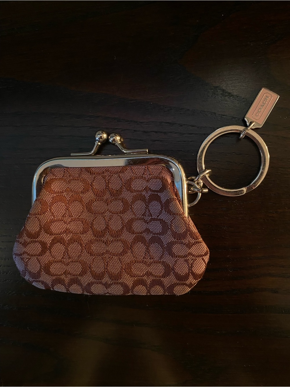 Coach Pink and Burgundy Signature Kiss-Lock Keyring Coin Purse - Picture 4 of 6